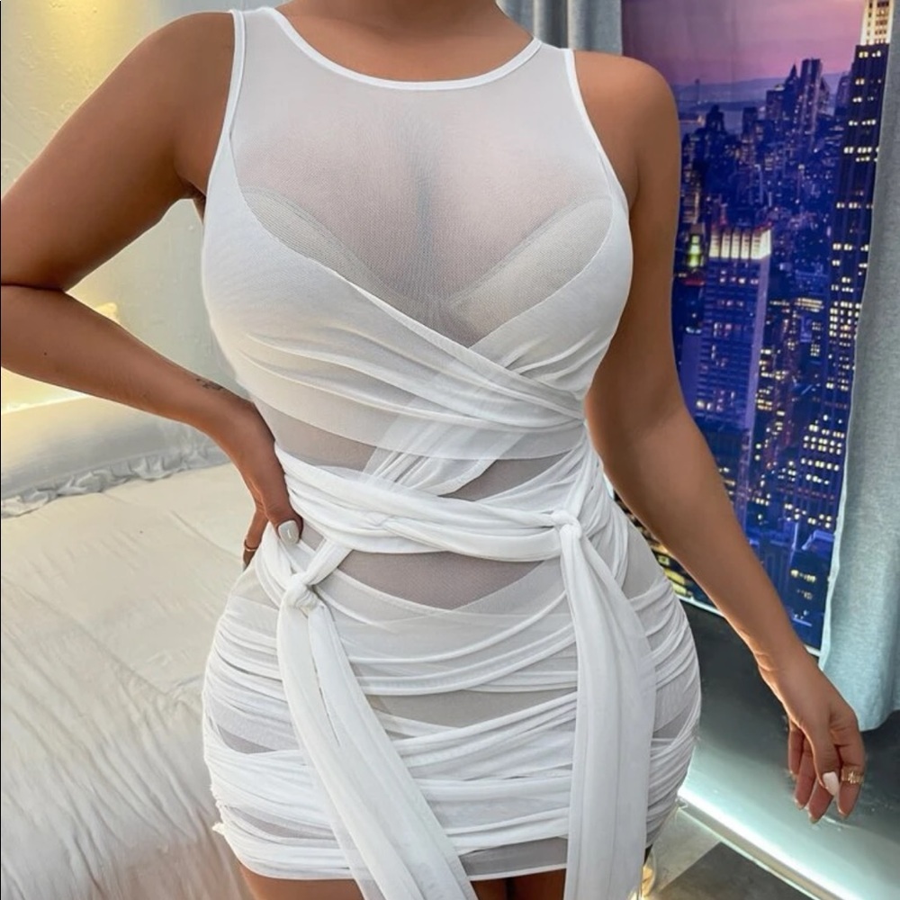 Shein white Wraparound mesh dress